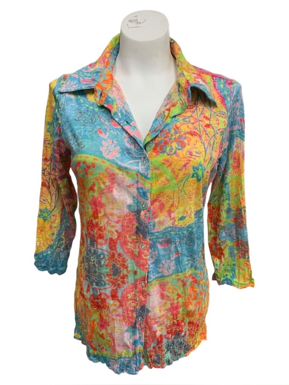 Fresh FX Vibrant Multicolor Floral Button-Down Shirt Size S